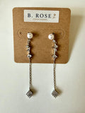 Pearl & Sparkle Long Drop Earrings – Silver