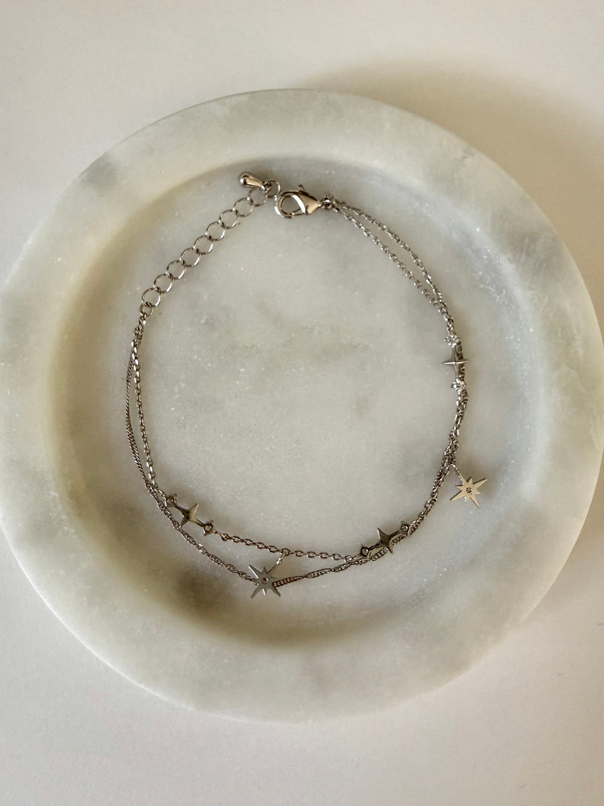 Star & Cubic Zirconia Double Chain Bracelet – Silver