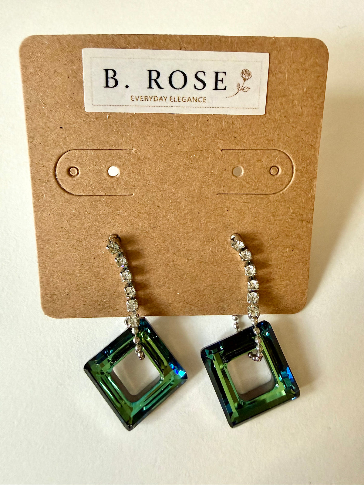Blue Green Square Drop Earrings – Silver