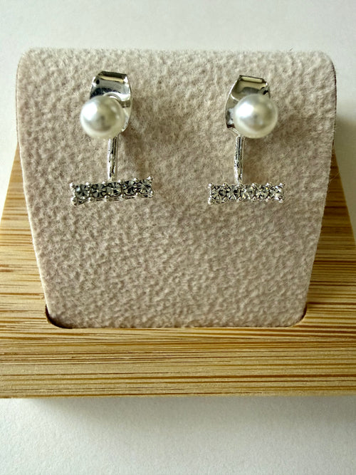 Aria Pearl Bar Earrings - Silver