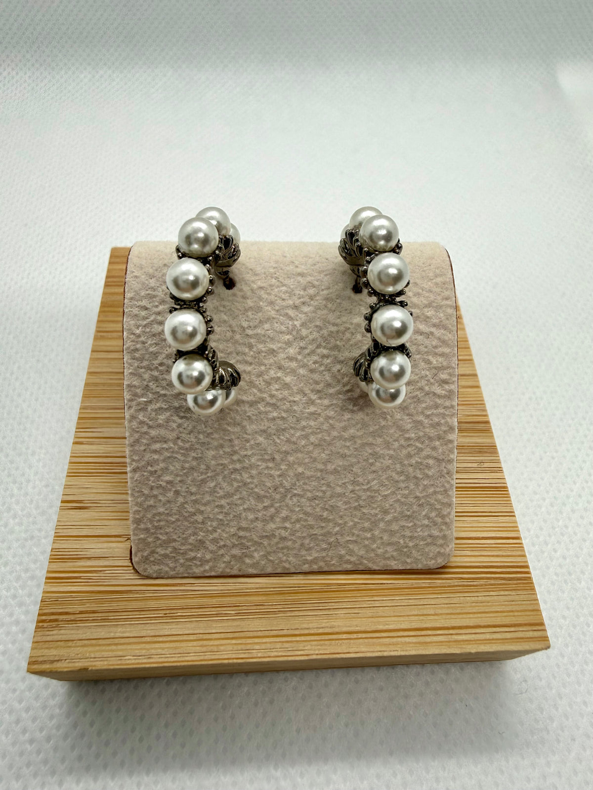 Noir Pearl Hoops - Silver