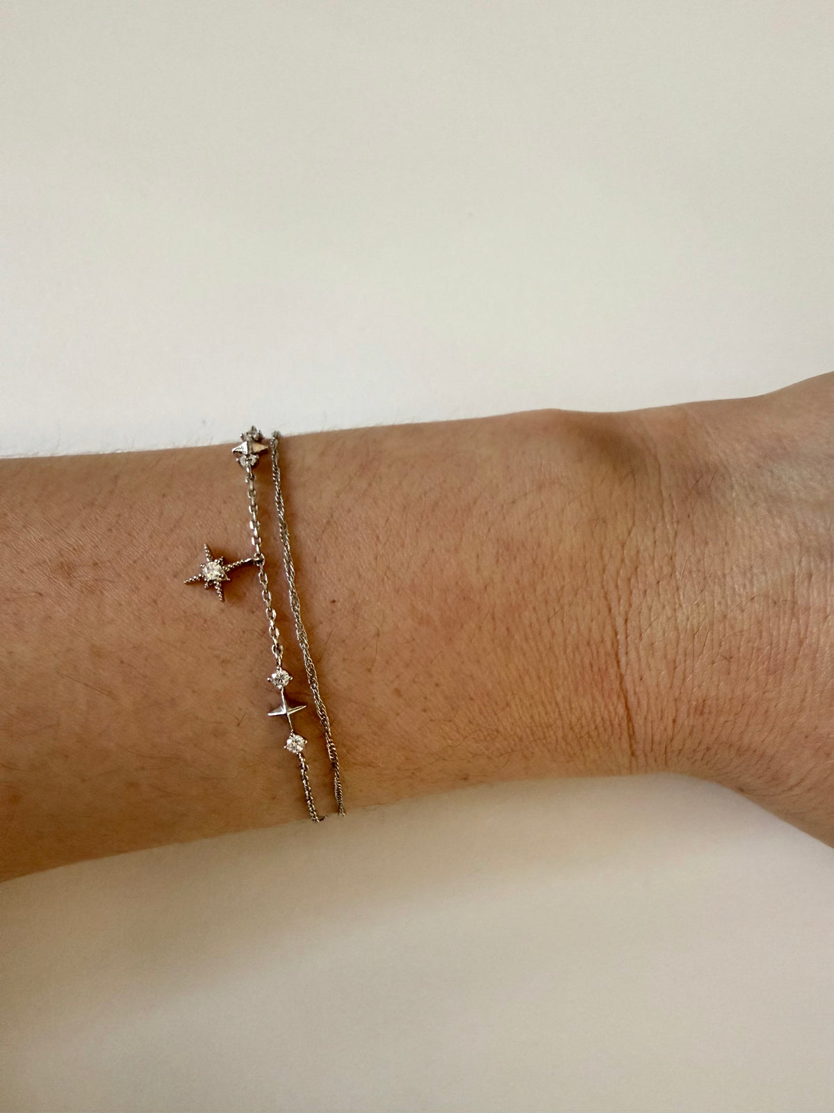 Star & Cubic Zirconia Double Chain Bracelet – Silver