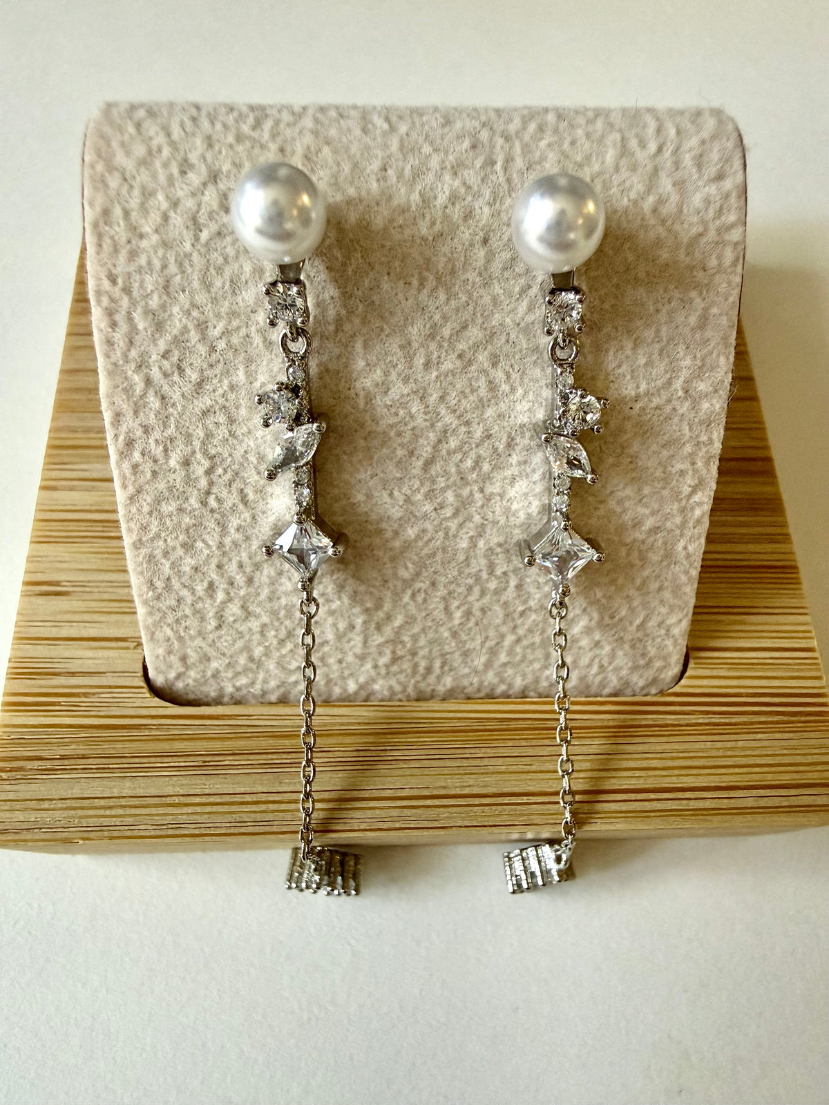 Pearl & Sparkle Long Drop Earrings – Silver