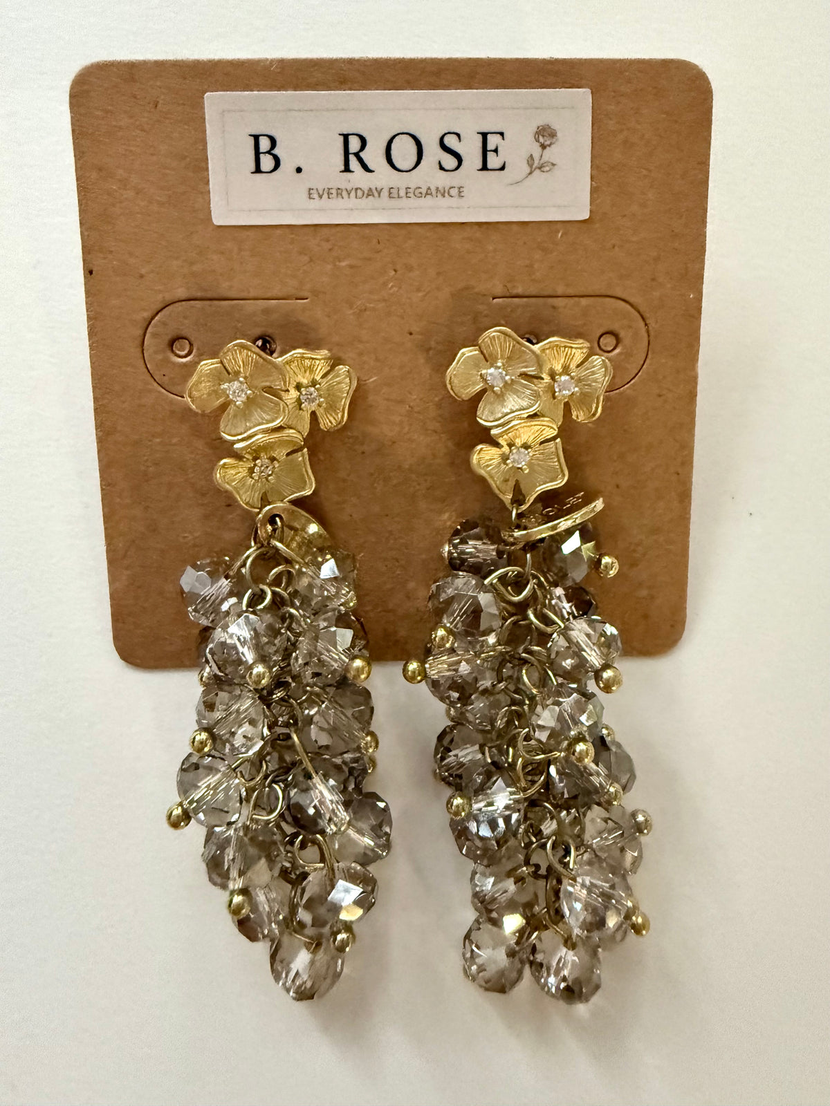 Gold Floral Crystal Drop Earrings - Gold