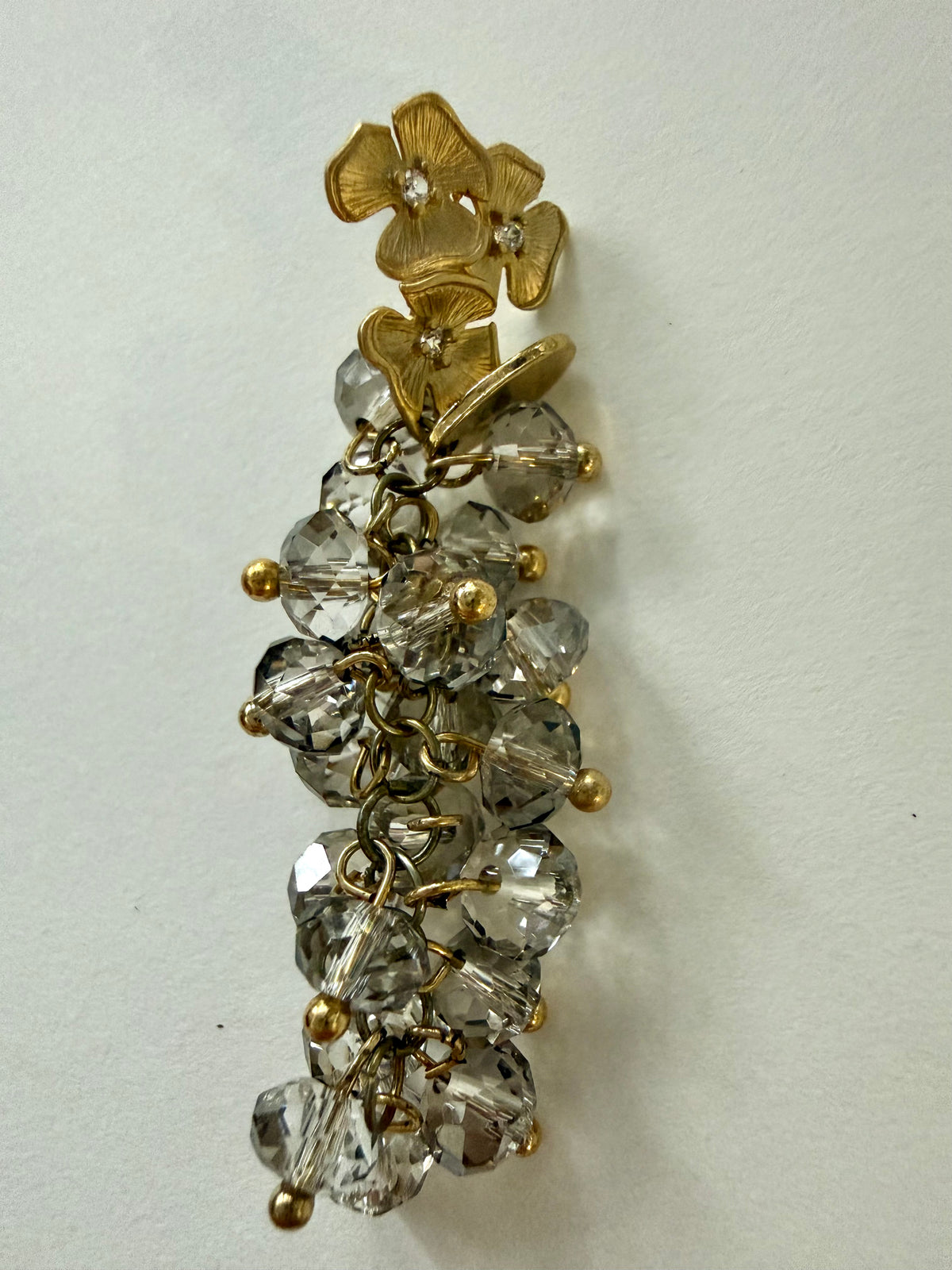 Gold Floral Crystal Drop Earrings - Gold