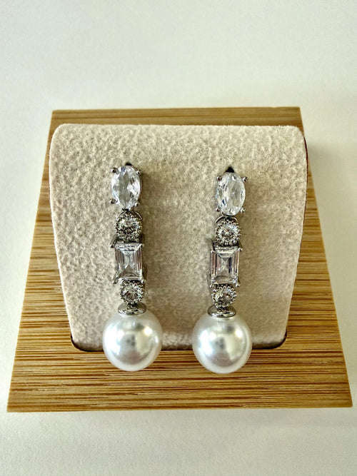 Angel Drop Sparkling Earrings - Silver
