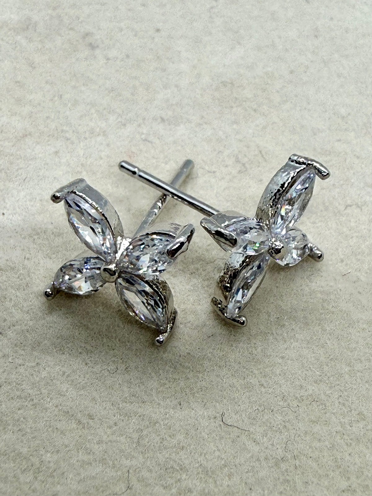 Crystal Bloom Stud Earrings - Silver