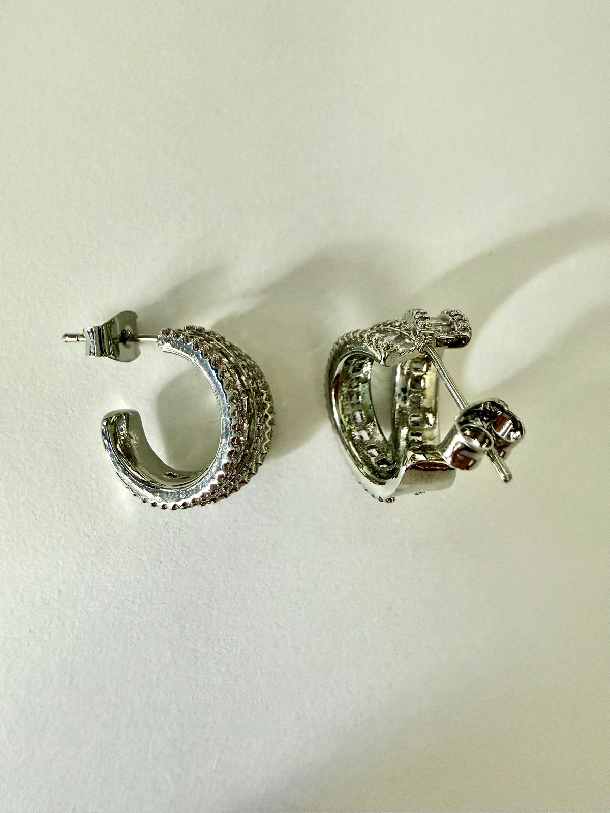Triple Row Sparkling Hoop-Style Stud Earrings