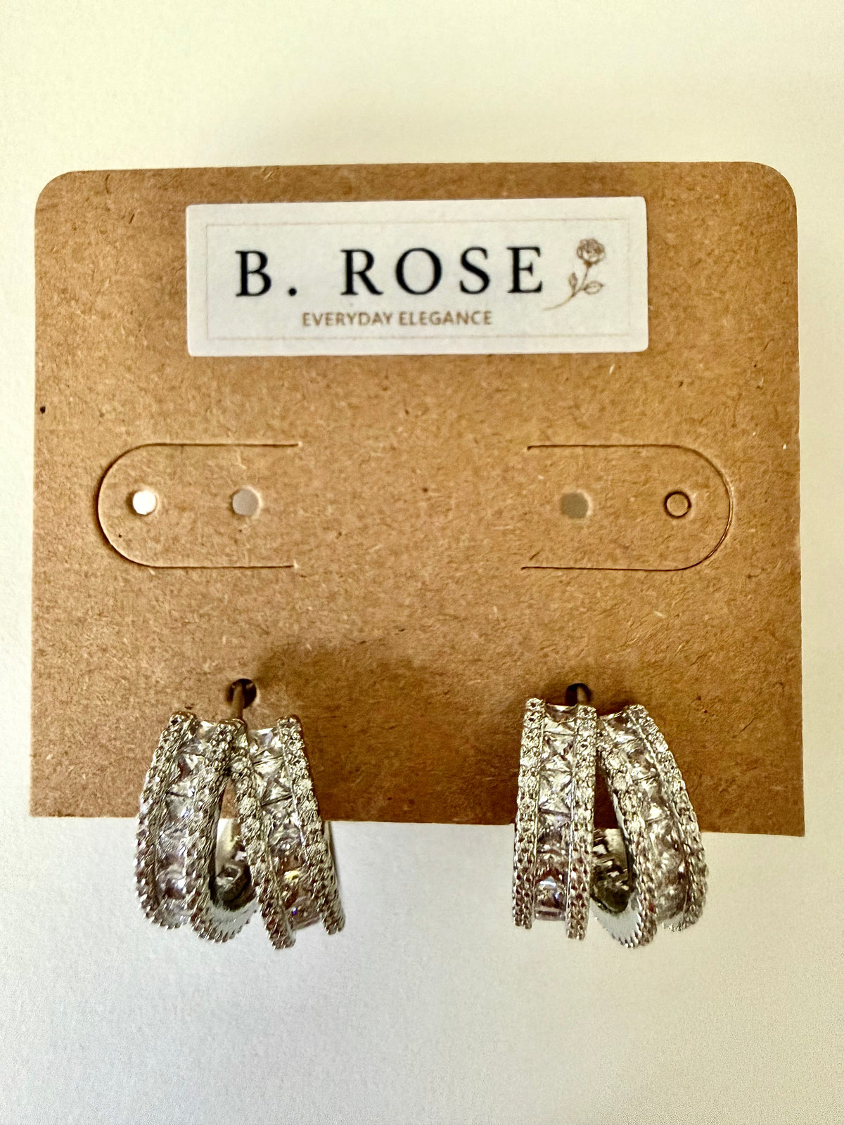 Triple Row Sparkling Hoop-Style Stud Earrings