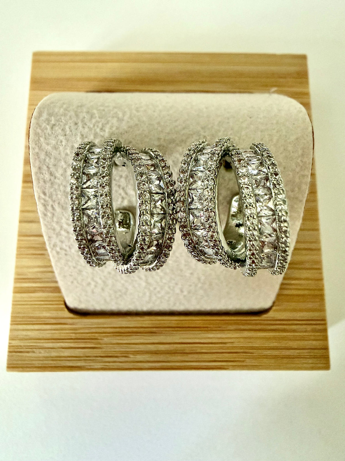 Triple Row Sparkling Hoop-Style Stud Earrings