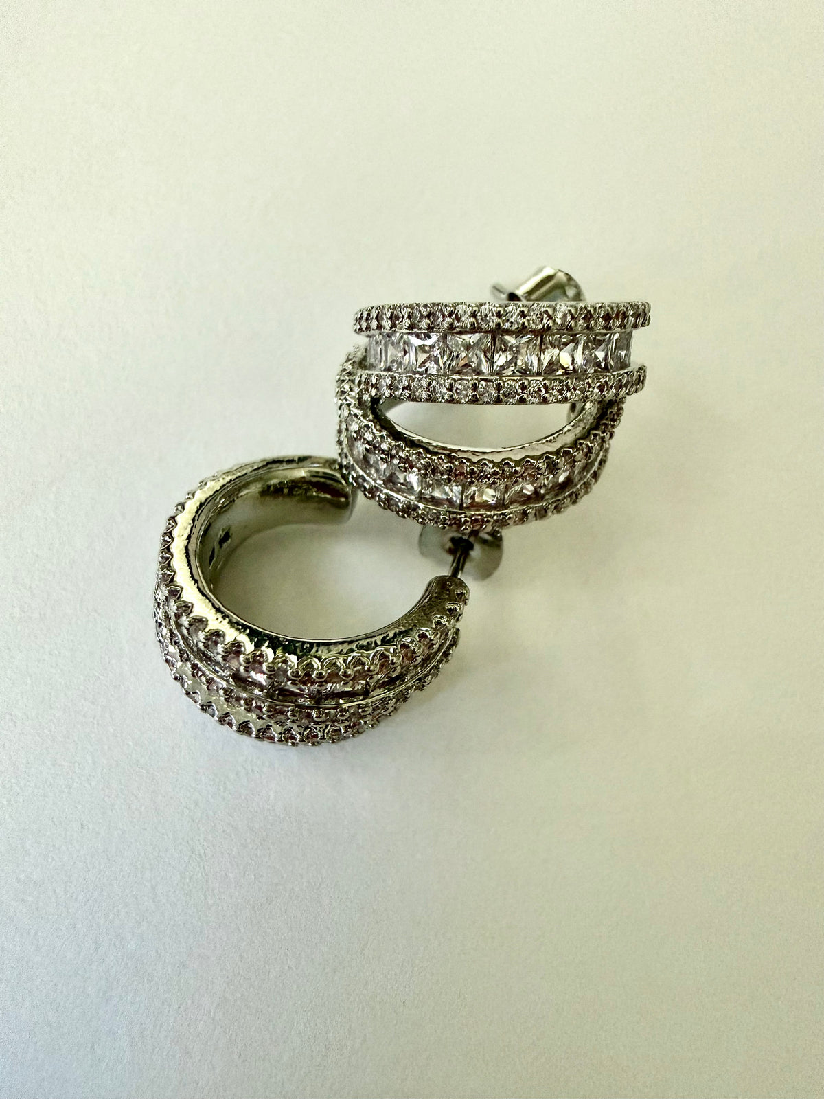 Triple Row Sparkling Hoop-Style Stud Earrings