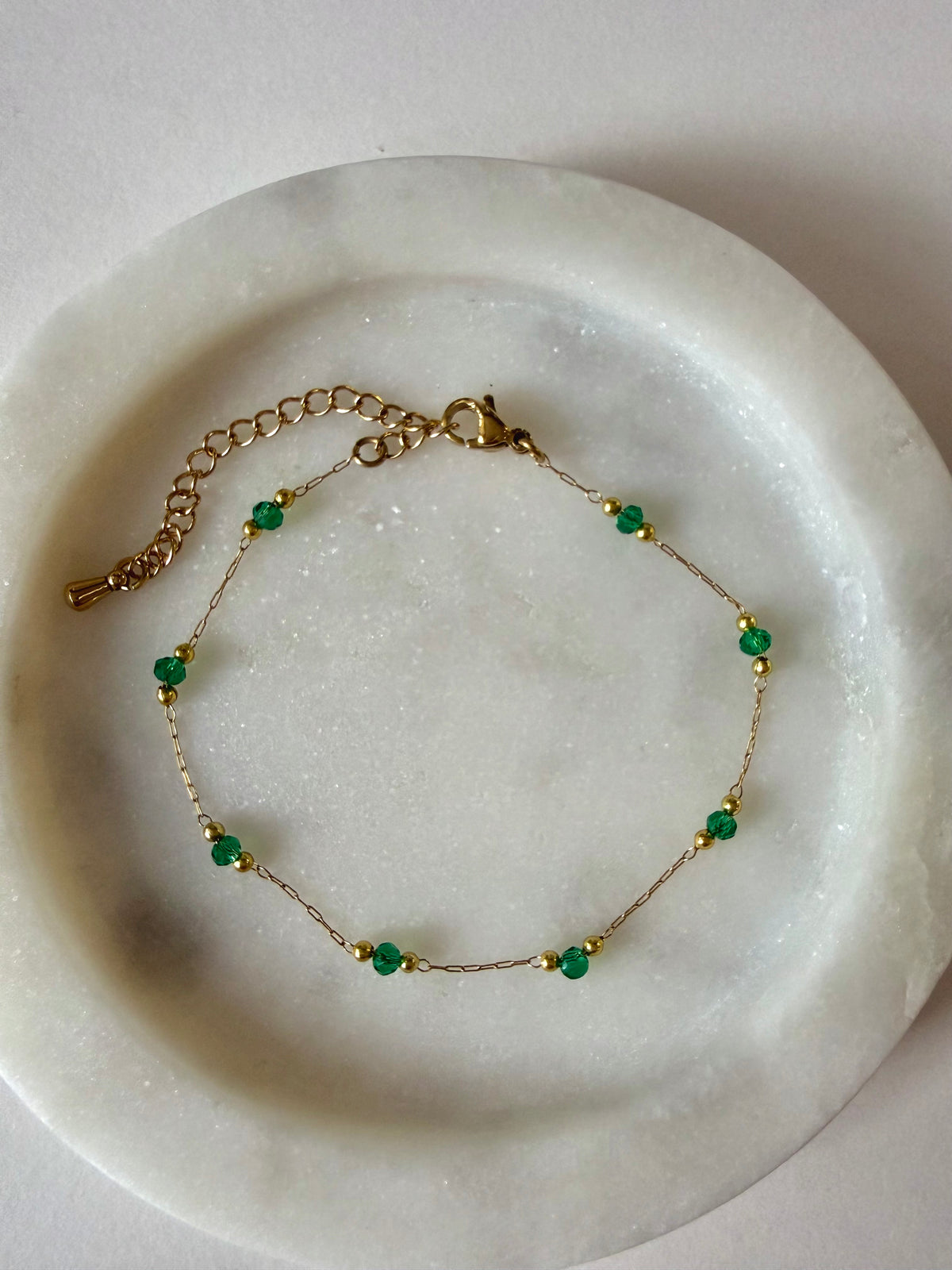 Sparkling Green Bead Bracelet – Gold Surgical Steel