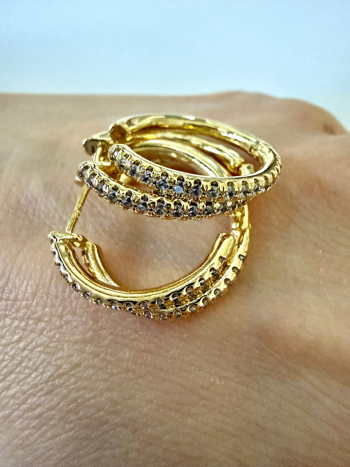 Double Row Sparkling Gold Hoop Earrings – GOLD