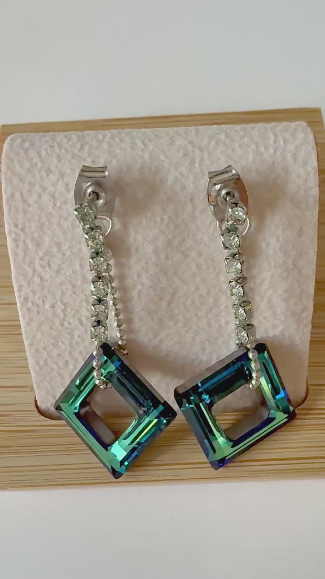 Blue Green Square Drop Earrings – Silver