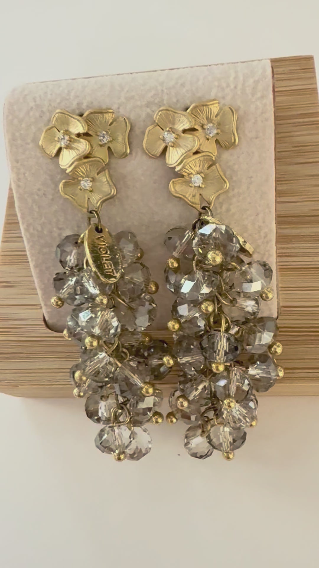 Gold Floral Crystal Drop Earrings - Gold