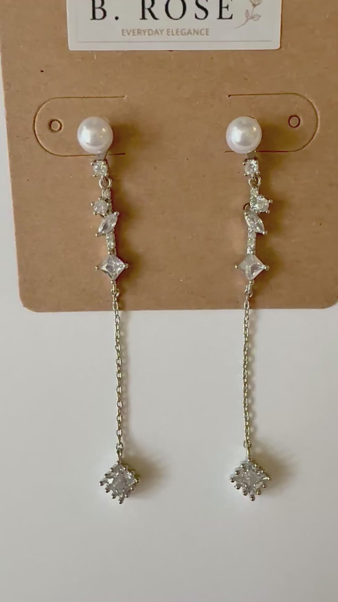 Pearl & Sparkle Long Drop Earrings – Silver